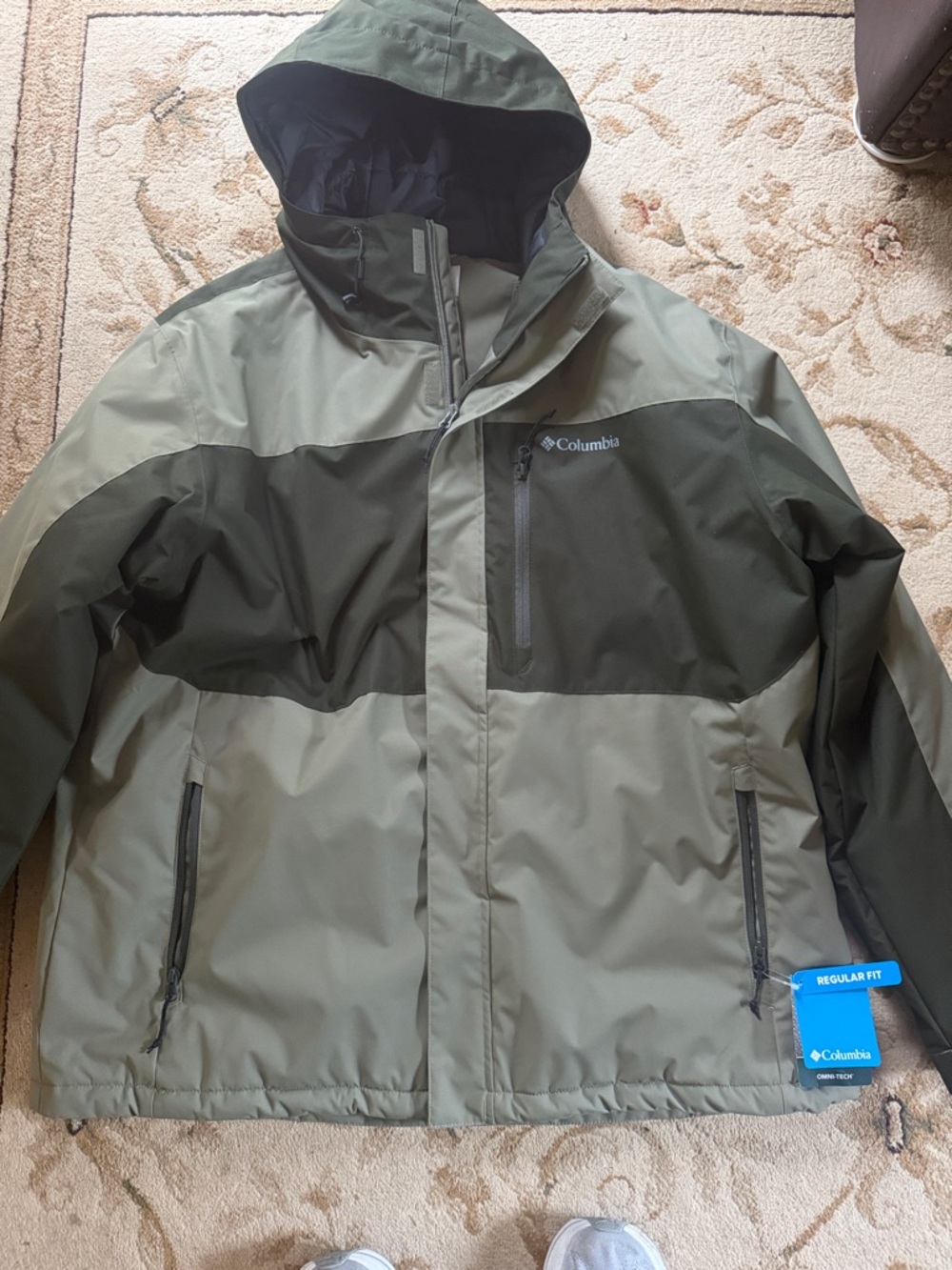 Columbia Men's Two-Tone Olive and Dark Olive Hooded Rain Jacket